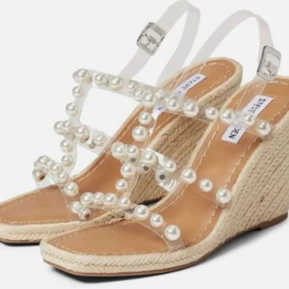 Steve Madden Pearl Embellished Wedges - Cream size 11